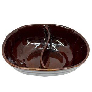 VTG 1950s Marcrest Daisy Dot Brown Stoneware Divided Serving Dish 9.5" USA Decor